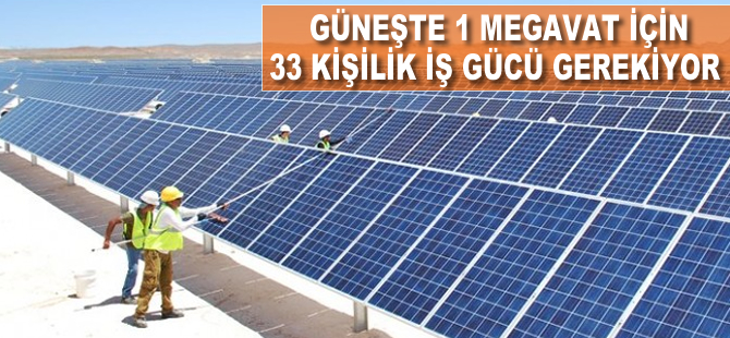 Güneşte 1 megavat için 33 kişilik iş gücü gerekiyor