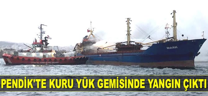 Pendik açıklarında M/V Mark isimli kuru yük gemisinde yangın çıktı