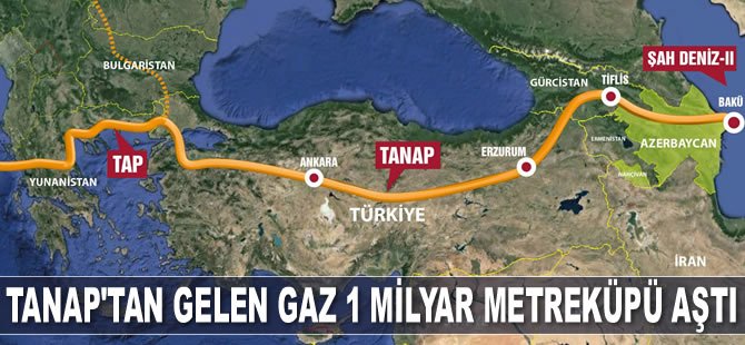 TANAP'tan Türkiye'ye gelen gaz 1 milyar metreküpü aştı