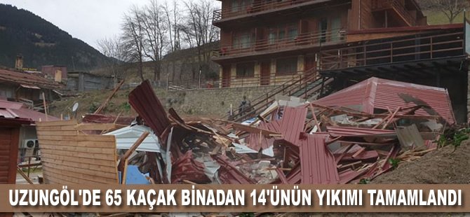 Uzungöl'de 65 kaçak binadan 14'ünün yıkımı tamamlandı